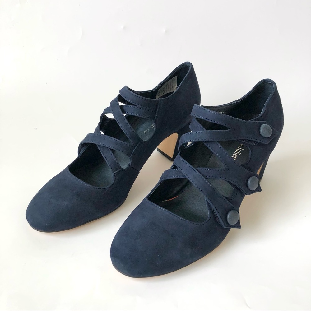 Django & Juliette Emelda Navy Suede 3 Straps Pumps Size 39 EU/8 - 8.5 US